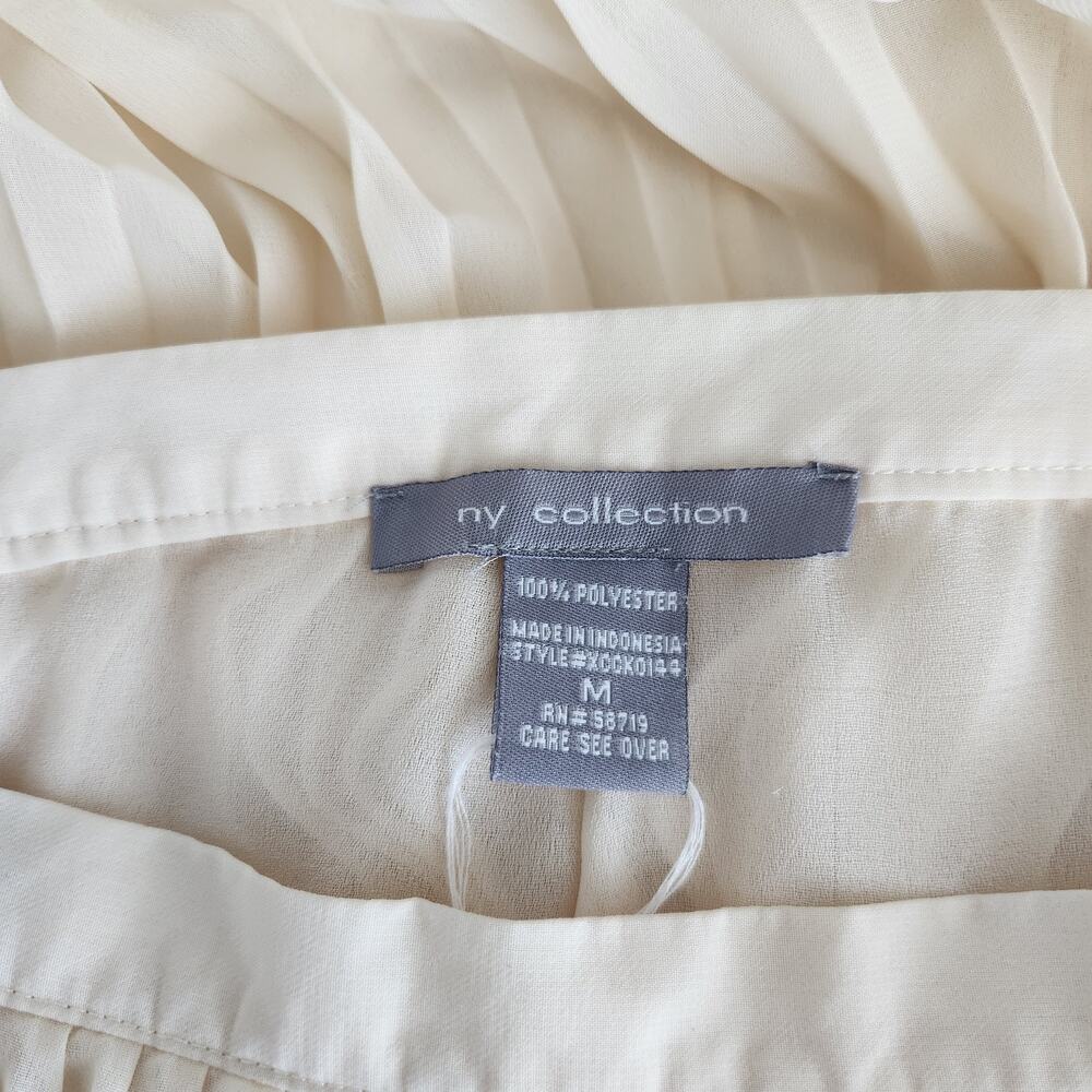 Vintage Y2K Cream Pleated Midi Skirt Mid Rise Elastic Waist NY Collection M - Picture 8 of 9